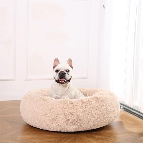 Amazon Basics Donut Pet Bolster Faux Fur Bed, Beige, 45" x 45"