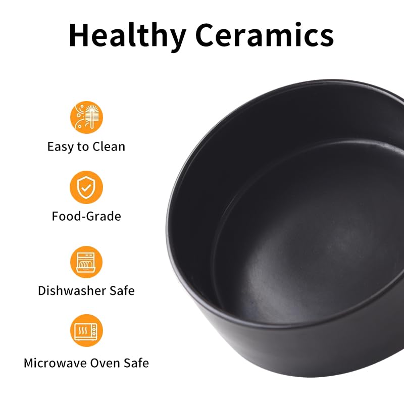 Mtlpaetm Ceramic Pet Bowls for Dog and Cat, No Spill Dog Food and Water Bowl Set with Anti-Slip Wooden Stand, Feeding Dishes Suitable for Small, Medium and Large Cats Dogs Black(850ml/29.9oz)