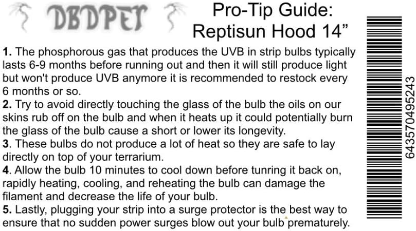 DBDPet 's Bundle with Zoomed Reptisun 14" T5HO Terrarium Hood Light Fixture & Free 5.0 UV-B Bulb & Includes Attached Pro-Tip Guide - Great for Small Reptiles, Chameleons, Geckos, and More!