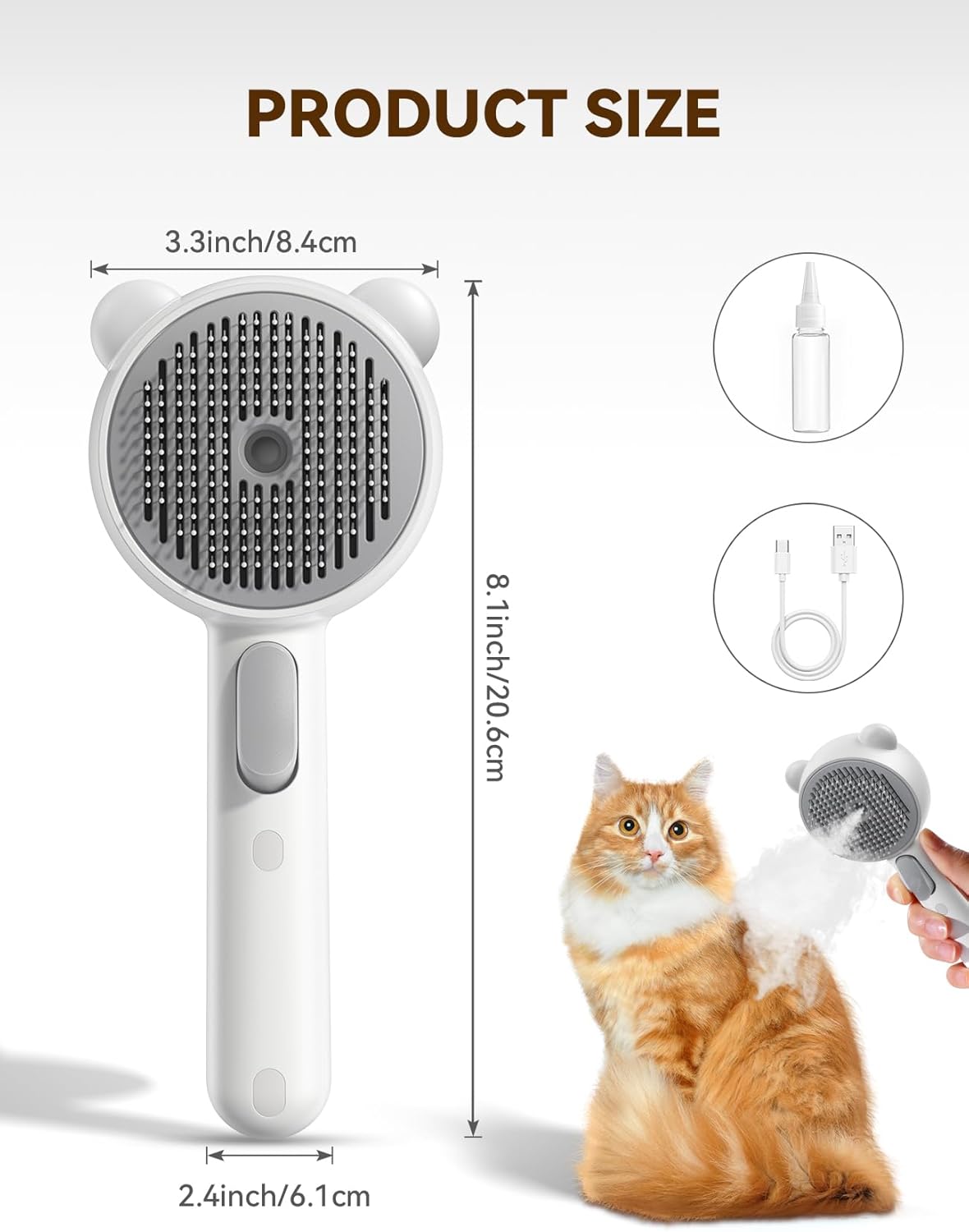 Cat Steam Brush, Cat Brushes for Indoor Cats with Release Button, Dual Speed Spray USB Rechargeable Cat Grooming Supplies, Cat Brush Shedding Suitable for All Long-haired and Short-haired Pets