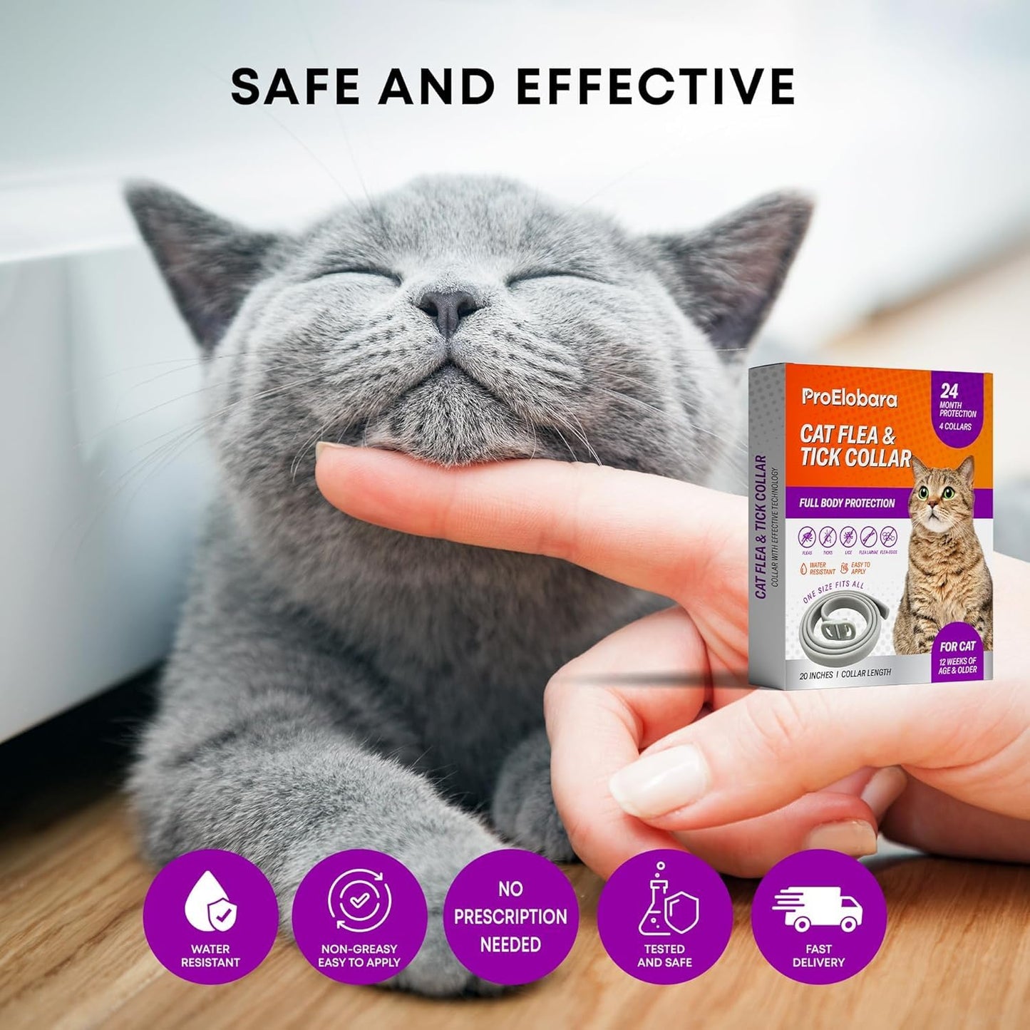 Flea Prevention for Cats: Up to 19" Neck, for Extra Large, Medium, Small Cats, and Kitten 4 Pack 1 Box