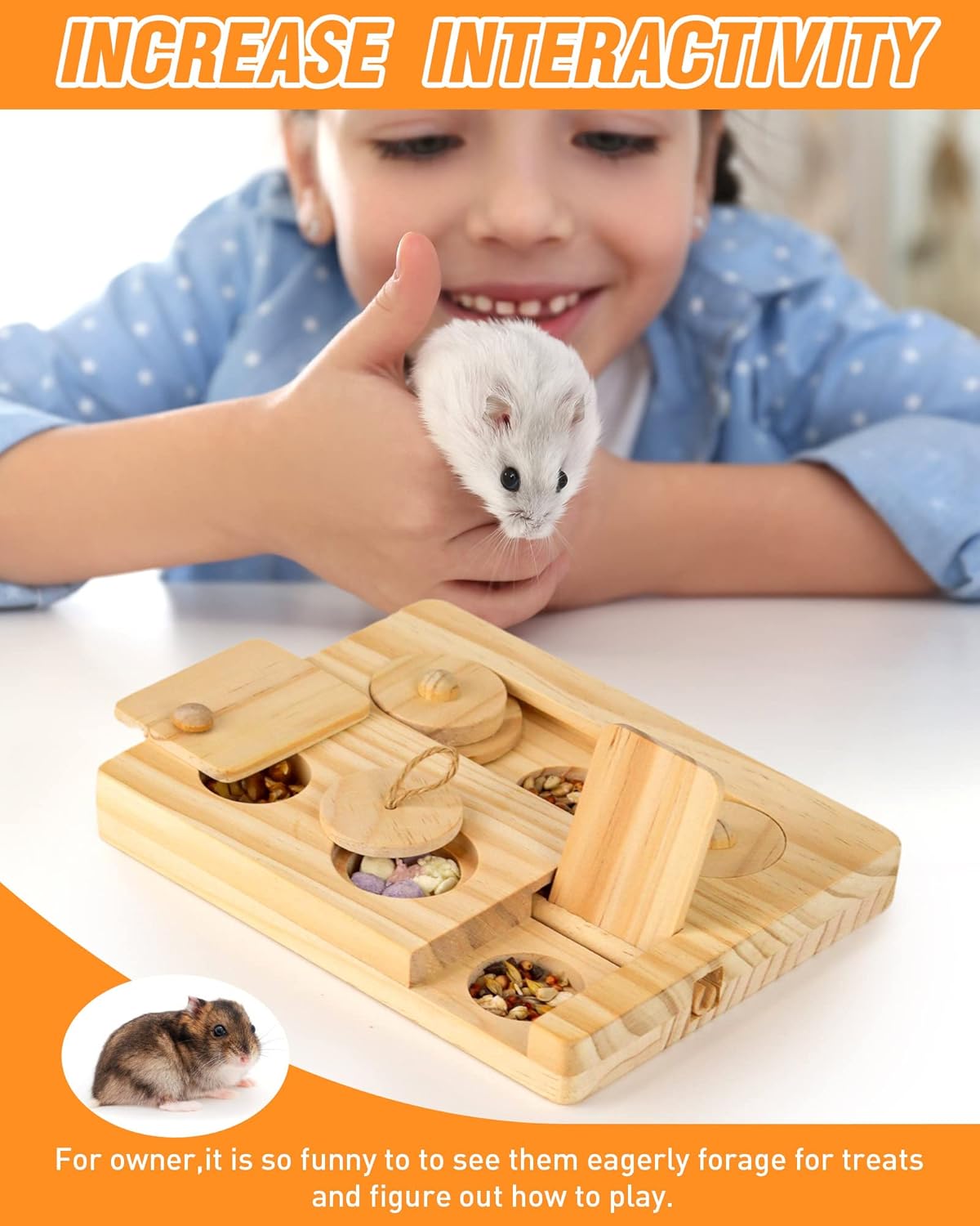 Jouets 6 en 1 pour hamsters en bois d'enrichissement interactif, distributeur de friandises pour petits animaux, jouets amusants, pour lapins, chinchillas, rats et gerbilles