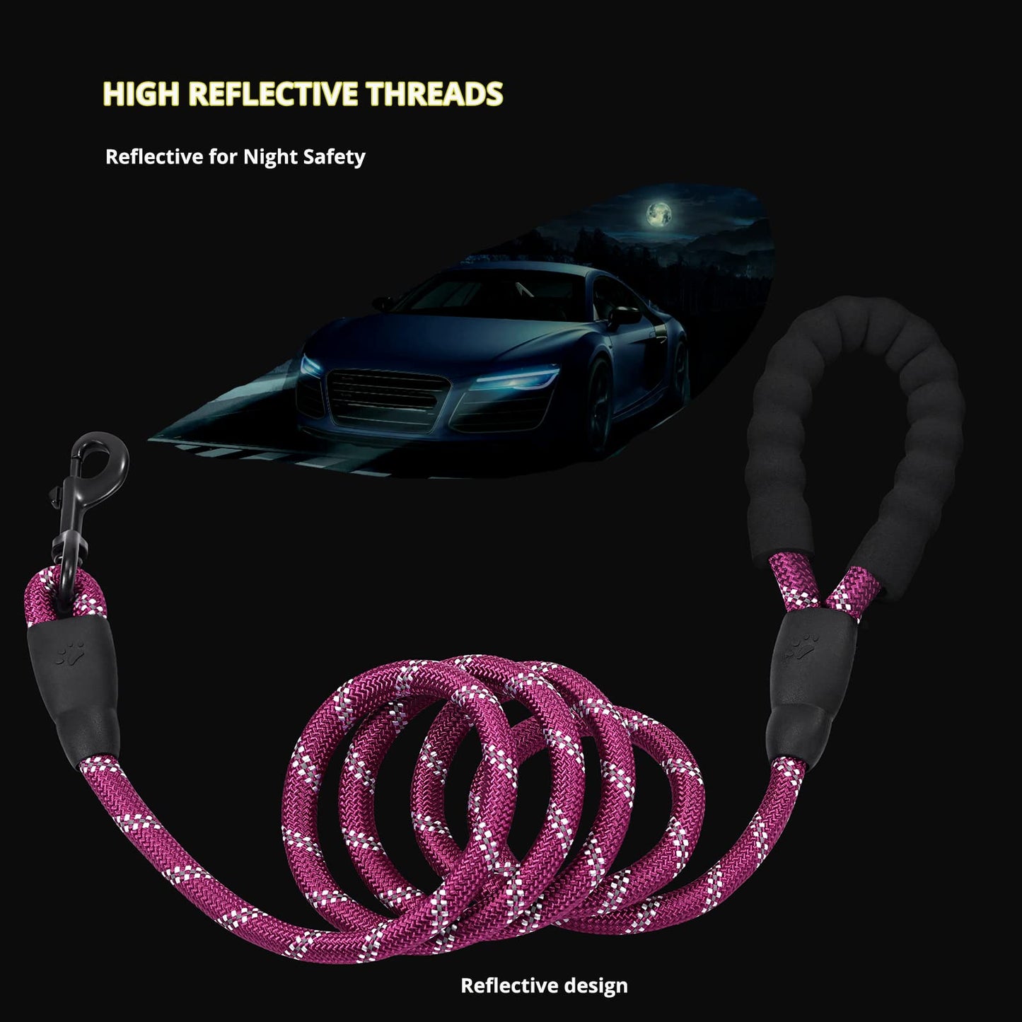 PETESCORT Strong Heavy Duty Dog Leash for Large Dogs with Padded Handle - 6FT,10FT,15FT,30FT,50FT Long Dog Leads, Durable Pet Training Leash for Medium & Small Dogs (6FT1/2Inch,Black)