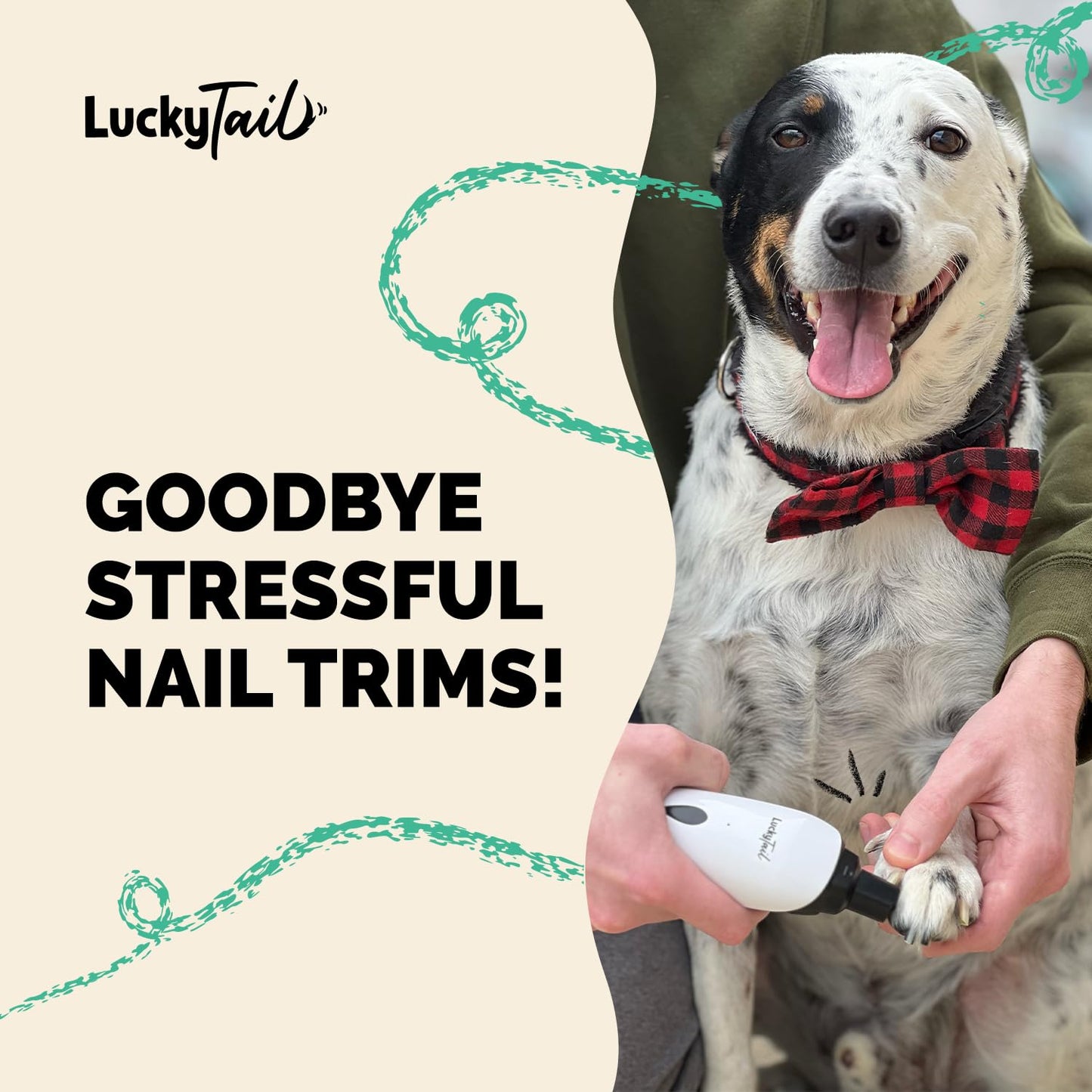 LuckyTail - Dog Nail Grinder - Small & Large Dogs - Silent Operation (30 - 50 dB) - Powerful 2-Speed Motor (8,000 & 10,000 RPM) - LED Light - Rechargeable - Pet Grooming Kit - Dog Nail Trimmers