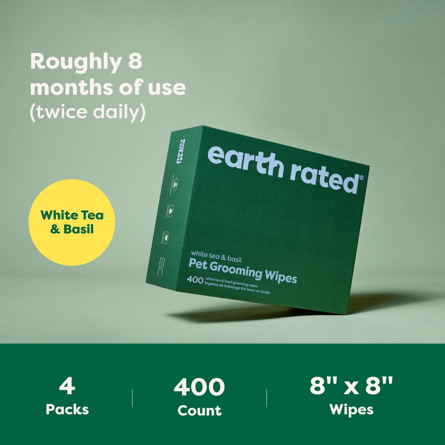 Earth Rated (A Canadian Company) Dog Wipes, Hypoallergenic, Cleaning and Hydrating, for Grooming Paws, Body and Butt, Lavender Scented, 400 Count