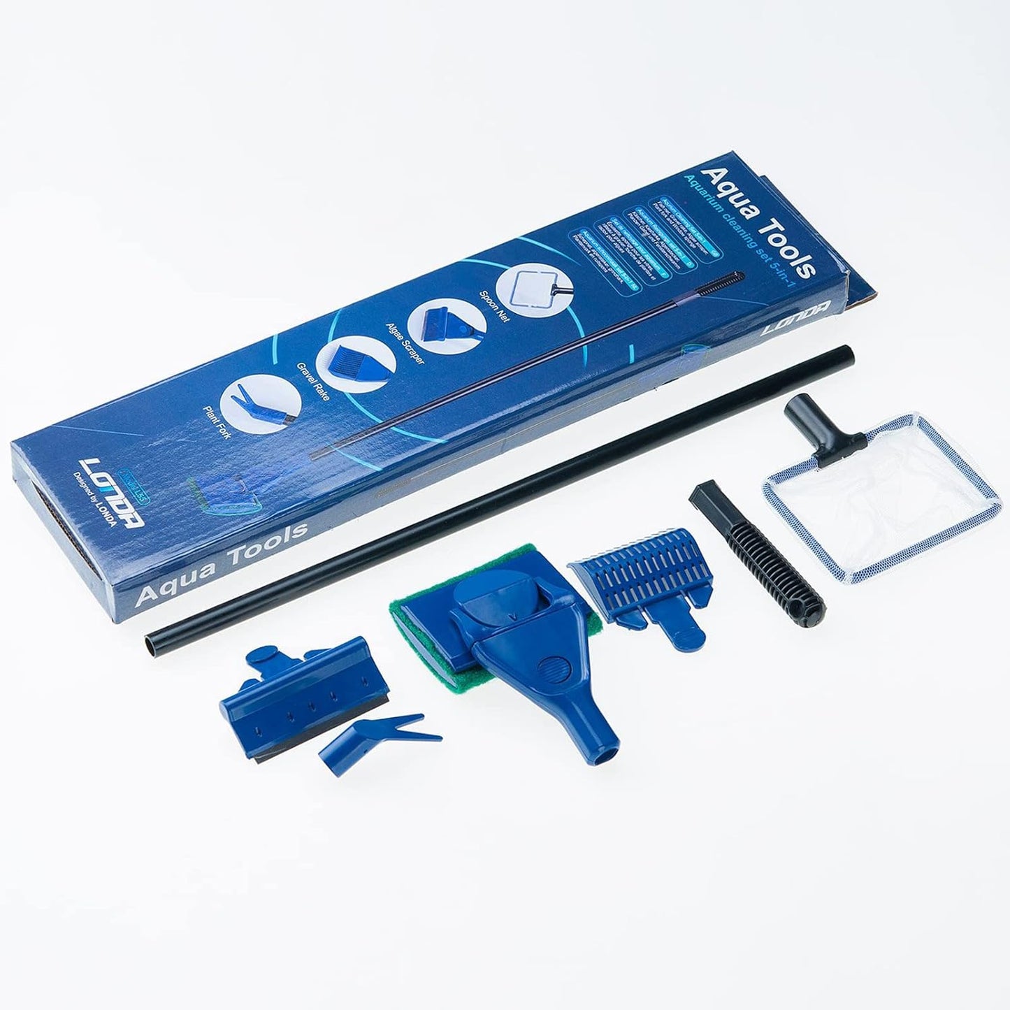 Lycheer 5 in 1 Professional Aquarium Fish Tank Cleaning Kit Fish Net + Rake + Scraper + Fork + Sponge Brush Glass Aquarium Cleaner Tool Set Wonderful Christmas Xmas Gift