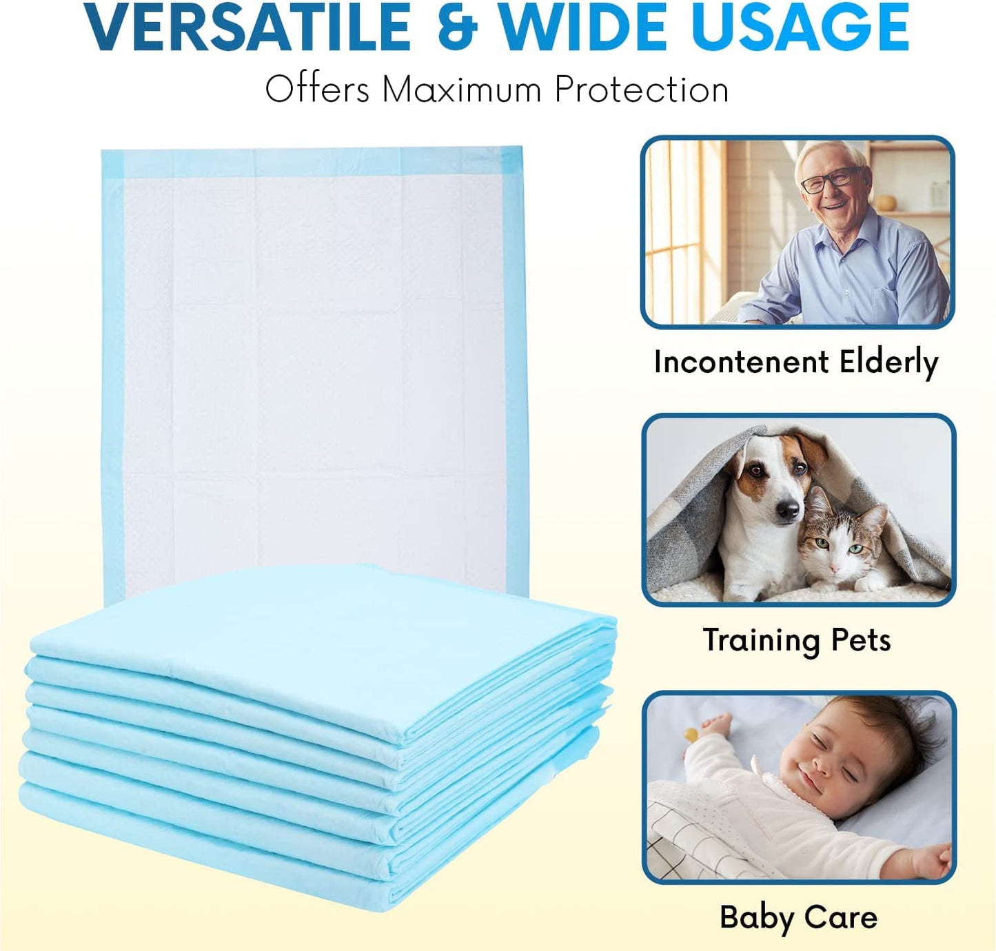 Disposable Underpads - 24x36 Pack of 50 - Absorbent Incontinence Bed Pads for Adults, Kids, Elderly, and Pets - Fluid and Urine Bed Protection - Large, Thick, Fluff and Polymer Chux