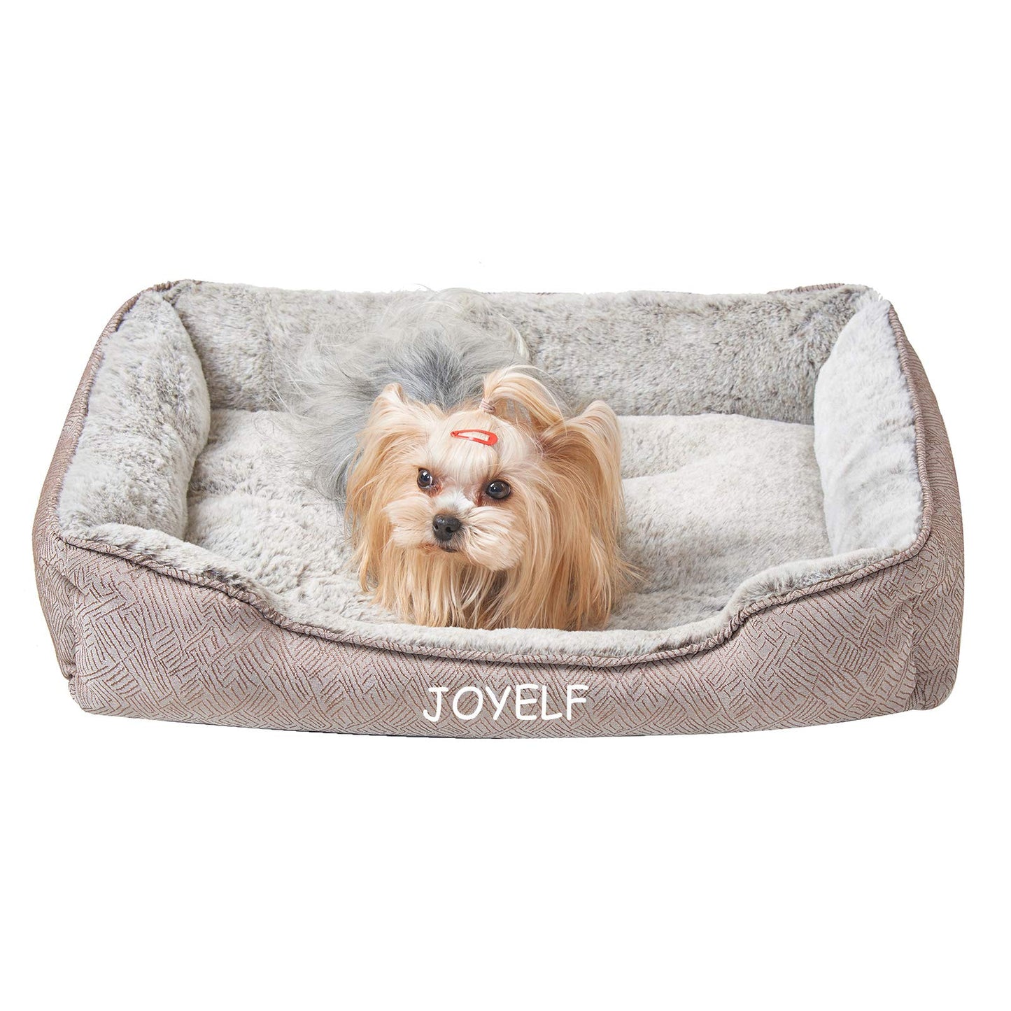 JOYELF Dog Bed Washable Calming Pet Bed, Anti Anxiety Cat Bed & Sofa, Cute Plush Pet Bed for Small Dog and Cat - Small Rectangle