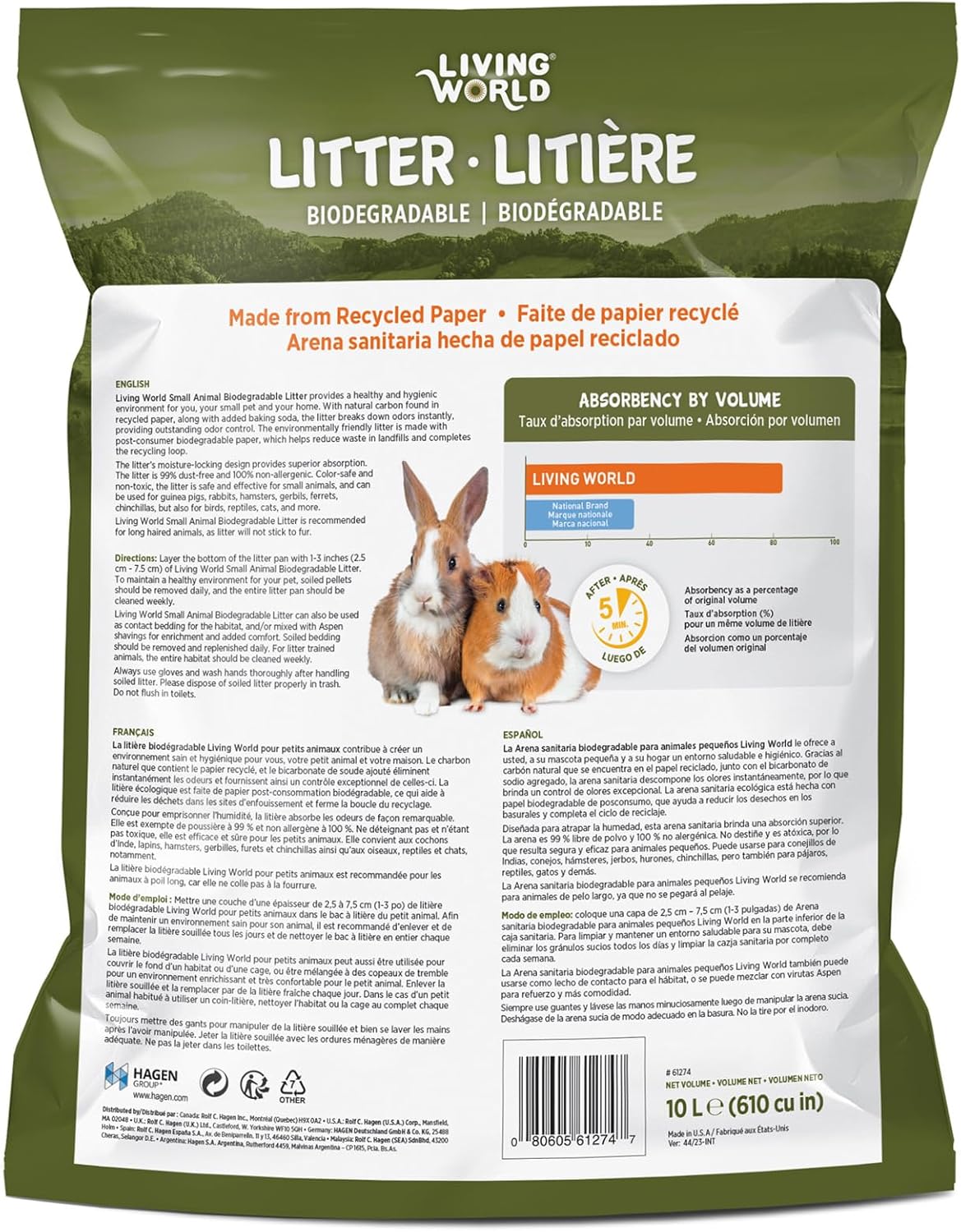 Living World 61274 Biodegradable Litter for Small Animals, 10L (610-Cubic Inch) - Furr-Reel