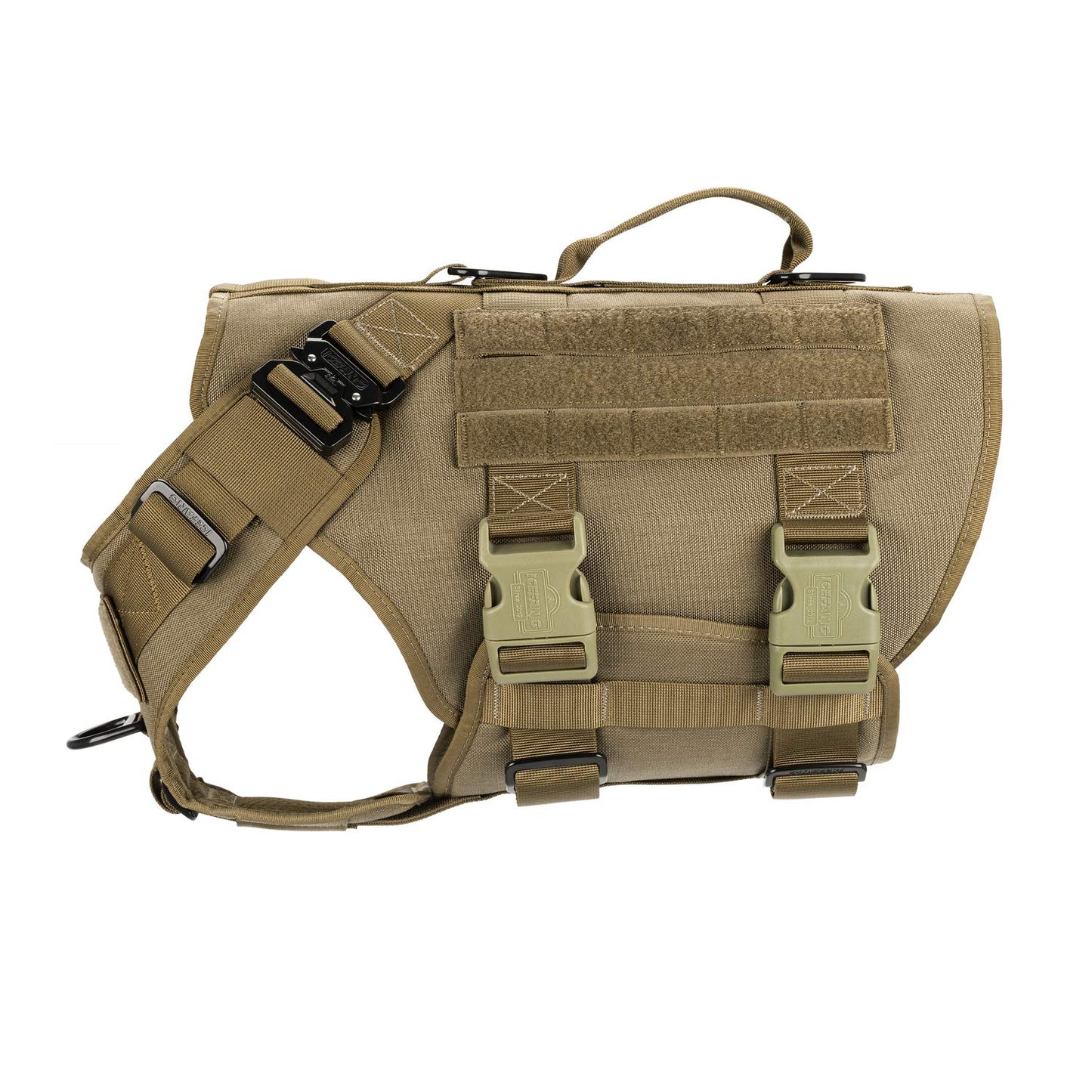 ICEFANG Tactical K9 Operation Harness,6X Buckle,Working Dog MOLLE Vest with Handle,3/4 Body Coverage,Hook and Loop Panel for ID Patch,No Pulling Front Clip (L (Chest 28"-35"),BK)