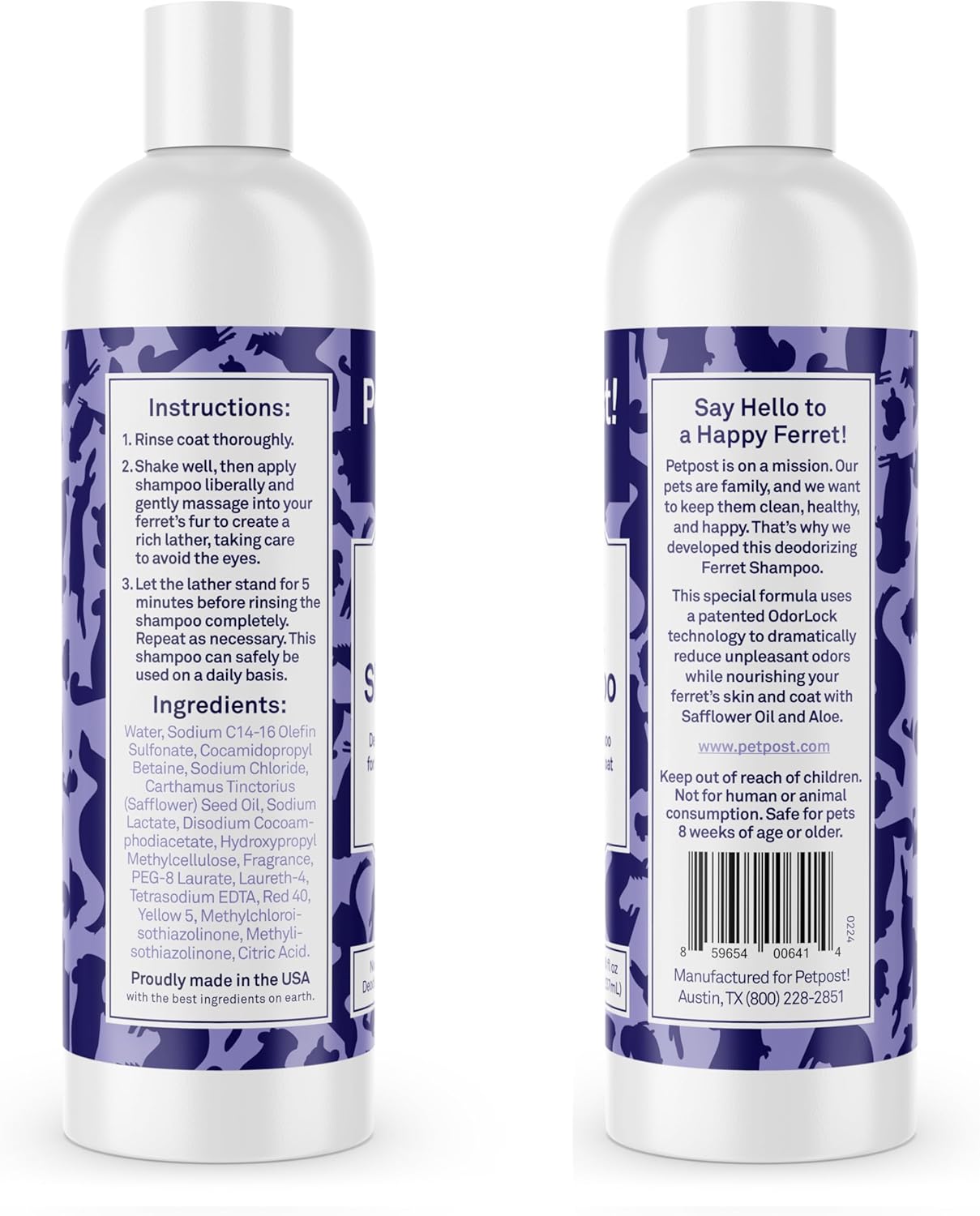 Petpost | Ferret Shampoo - Naturally Effective Deodorant Shampoo for Ferrets and Small Animals - Healthy Skin & Coat Formula 237 ml