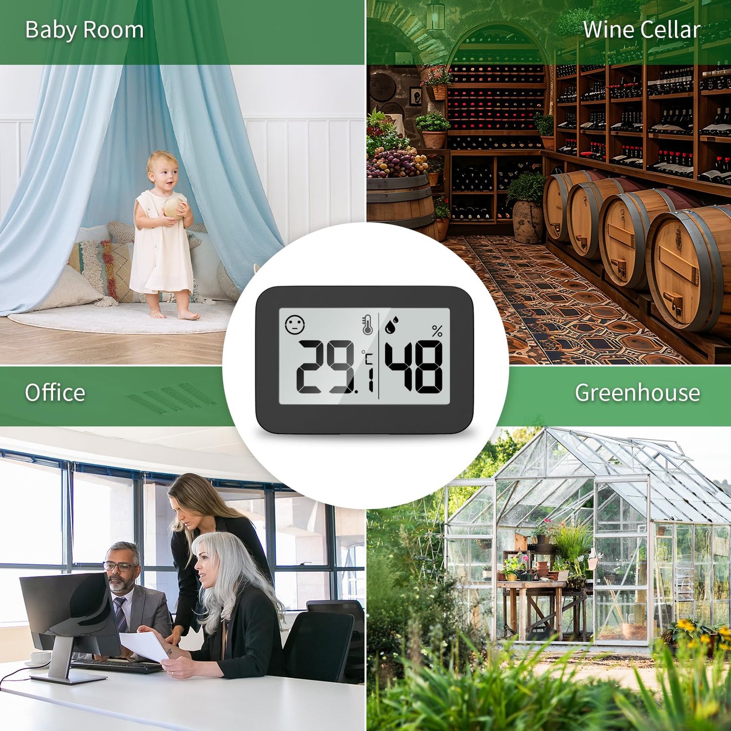 DOOMAY 2-Pack Mini Hygrometer Indoor Thermometer, Humidity Gauge with ℃/℉ Switch, Humidity Meter Digital Temperature Monitor for Greenhouse Babyroom Cellar Reptile Incubator Closet