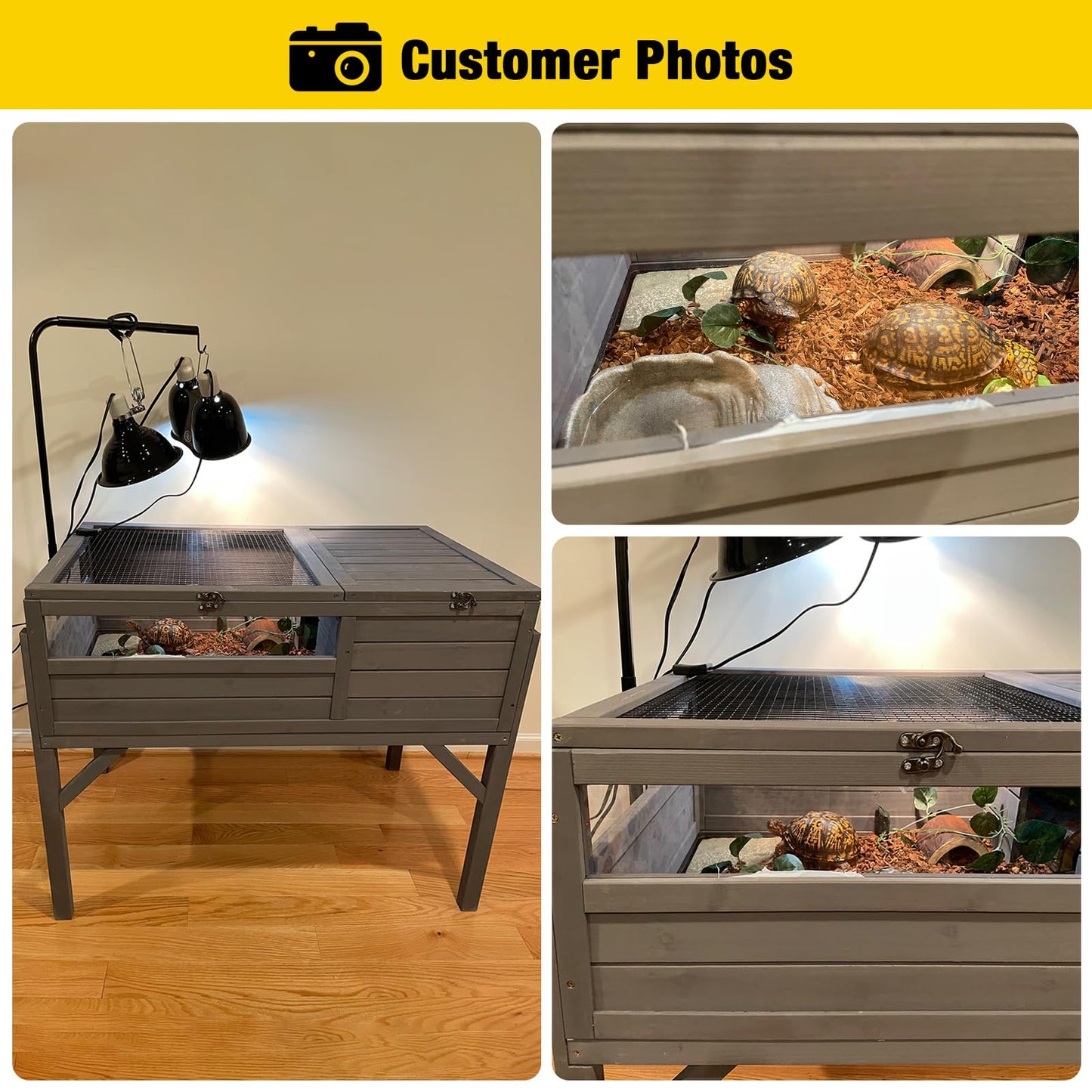 Aivituvin Tortoise Habitat Turtle Enclosure, Wooden Tortoise House Reptile Cage for Small Animals Indoor-Outdoor, Adjustable Lamp Holder Included