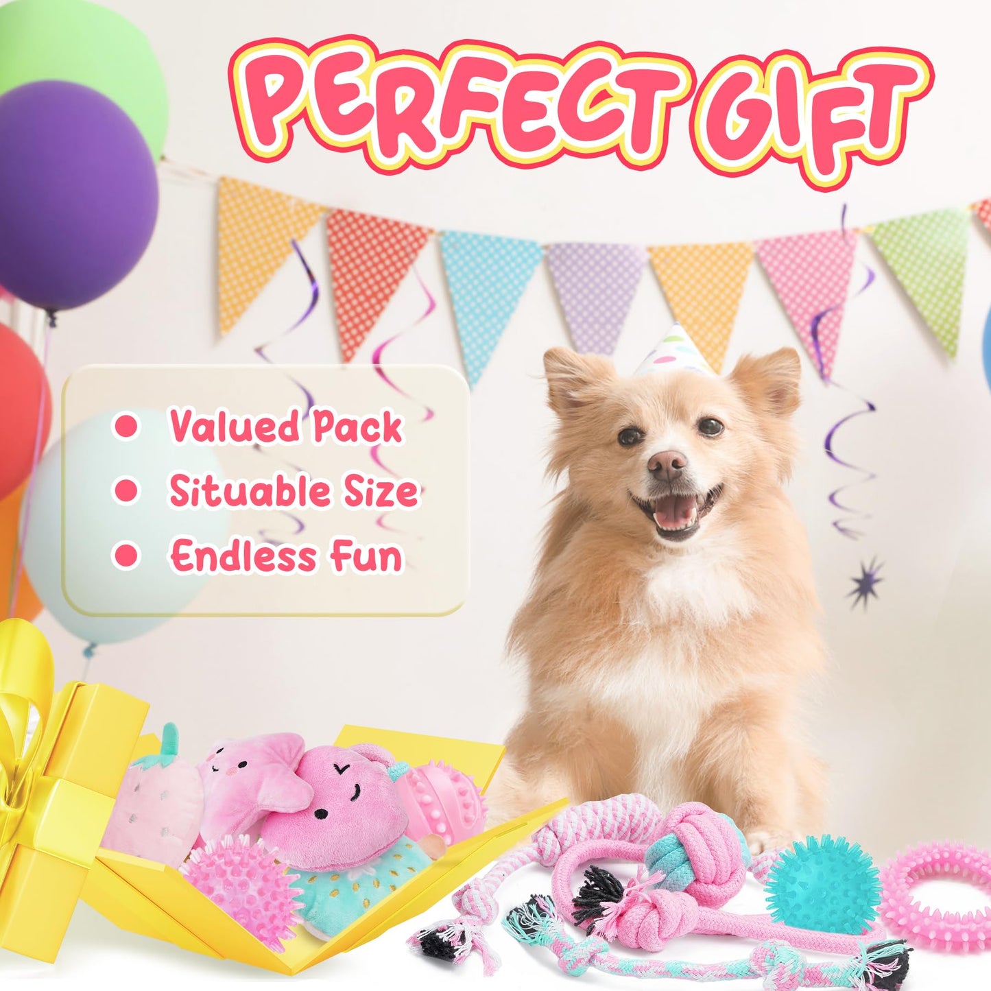 KIPRITII Dog Toys for Puppy Teething - 23 Pack Puppy Teething Toys for Boredom, Pet Dog Toothbrush Dog Toys with Rope Toys, Dog Treat Ball and More Squeaky Toy for Puppies and Small Dogs