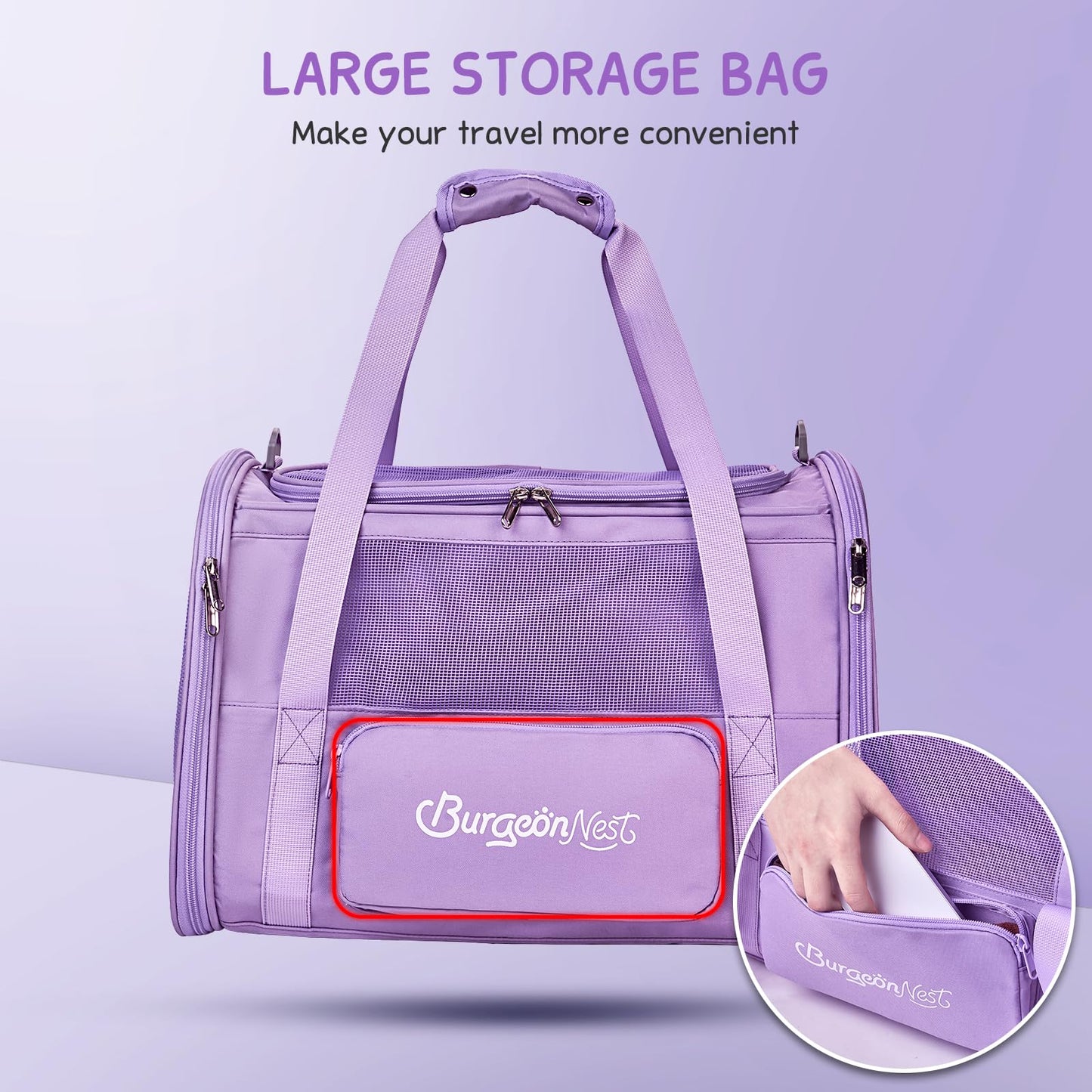 BurgeonNest Dog Carrier for Small Dogs and Large Cats Under 20 lbs, Medium Cats 25 lbs, and with Unique Side Bag,Top Load Pet Carrier Soft-Sided Escape Proof with 4 Ventilated Windows