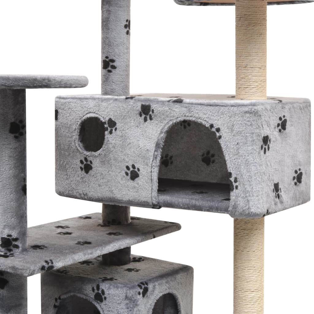 NNEVL Cat Tree with Sisal Scratching Posts 125 cm Paw Prints Grey - Furr-Reel