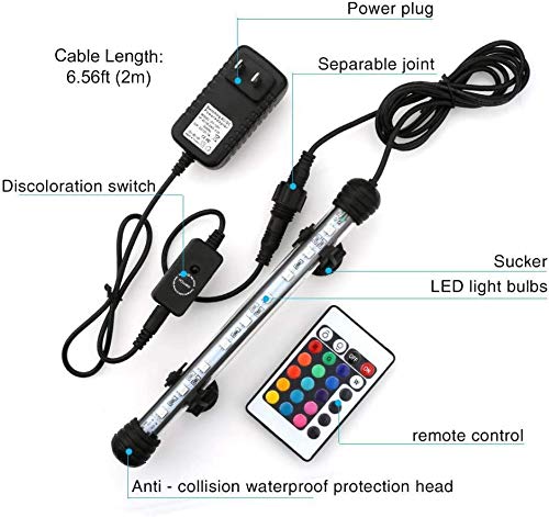 MQUPIN Fish Tank Light,Submersible LED Aquarium Light,Color Changing Fish Tank Light with Remote Control,IP68 Underwater Submersible LED Light