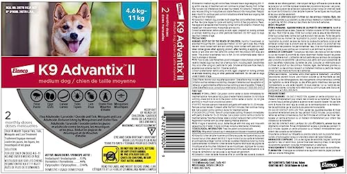 K9 Advantix II Flea and Tick Treatment for Medium Dogs weighing 4.6 kg to 11 kg (10 lbs. to 24 lbs.)-6 doses