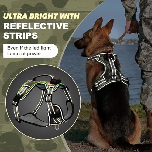 Light Up Dog Harness No Pull, LED Dog Harness with Soft Handle Rechargeable, Lighted Glowing Pet Vest Harness for Large Dogs Night Walking, Reflective/4 Point Adjustable/High Visibility - Orange, L Furr-Reel