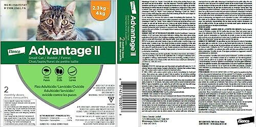 Advantage II Flea Treatment for Small Cats weighing between 2.3 kg to 4 kg (5 lbs. to 9 lbs.)-2 doses