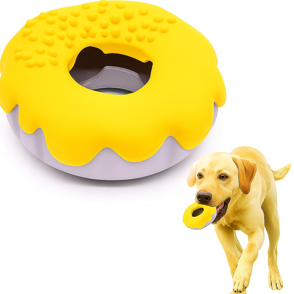 Pet Frenly Indestructible Large Dog Toys Aggressive Chewers - Interactive Puppy Toys 2 in 1 Treat and Tough Dog Chew Toys for Boredom - Doughnut Shape (Fleshy Brown)