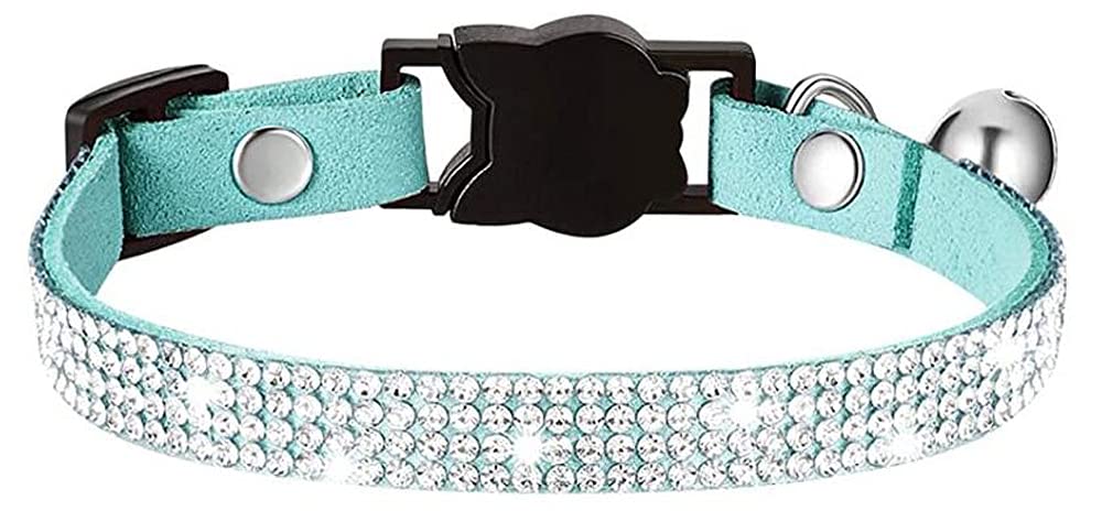 haoyueer Rhinestones Dog Cat Collars with Bell Bling Pet Puppy Collars with Soft Velvet Crystal Collars Girl Jeweled Necklace (Blue) … - Furr-Reel