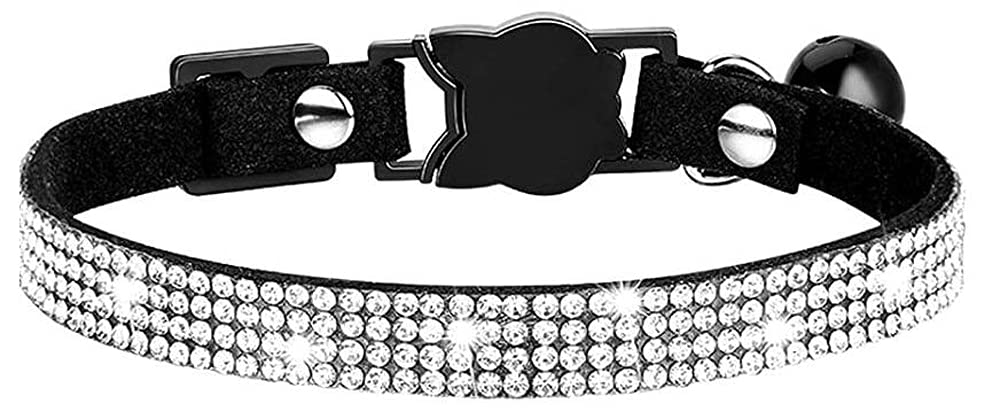 haoyueer Rhinestones Dog Cat Collars with Bell Bling Pet Puppy Collars with Soft Velvet Crystal Collars Girl Jeweled Necklace (Blue) … - Furr-Reel