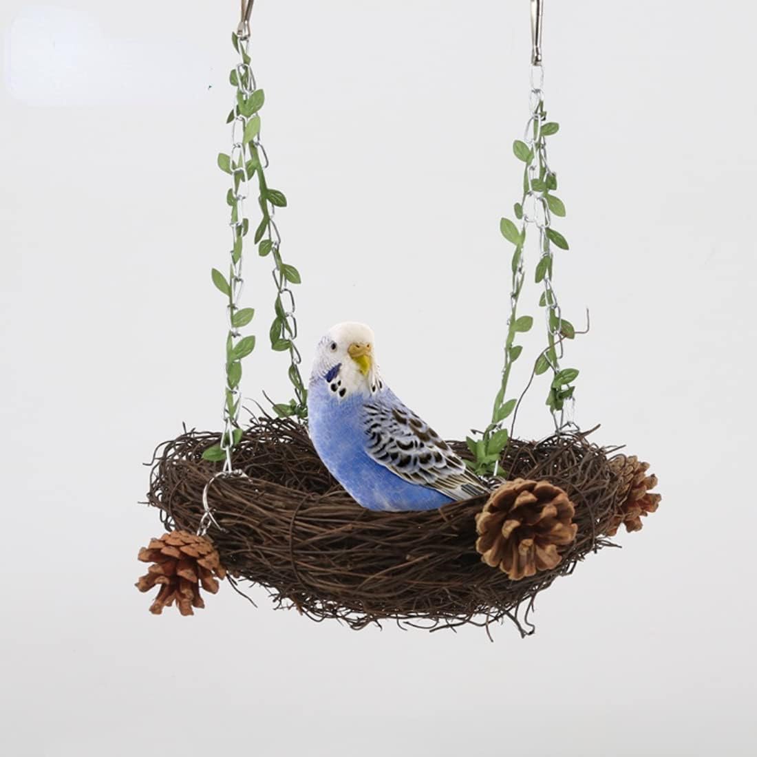 Barn Eleven Natural Rattan Nest Small Medium Large Bird Swing for Parrot Parakeet Cockatiel Conure Cockatoo Macaw African Grey Lovebird Finch Canary Budgie Cage Perch Toy (Large)
