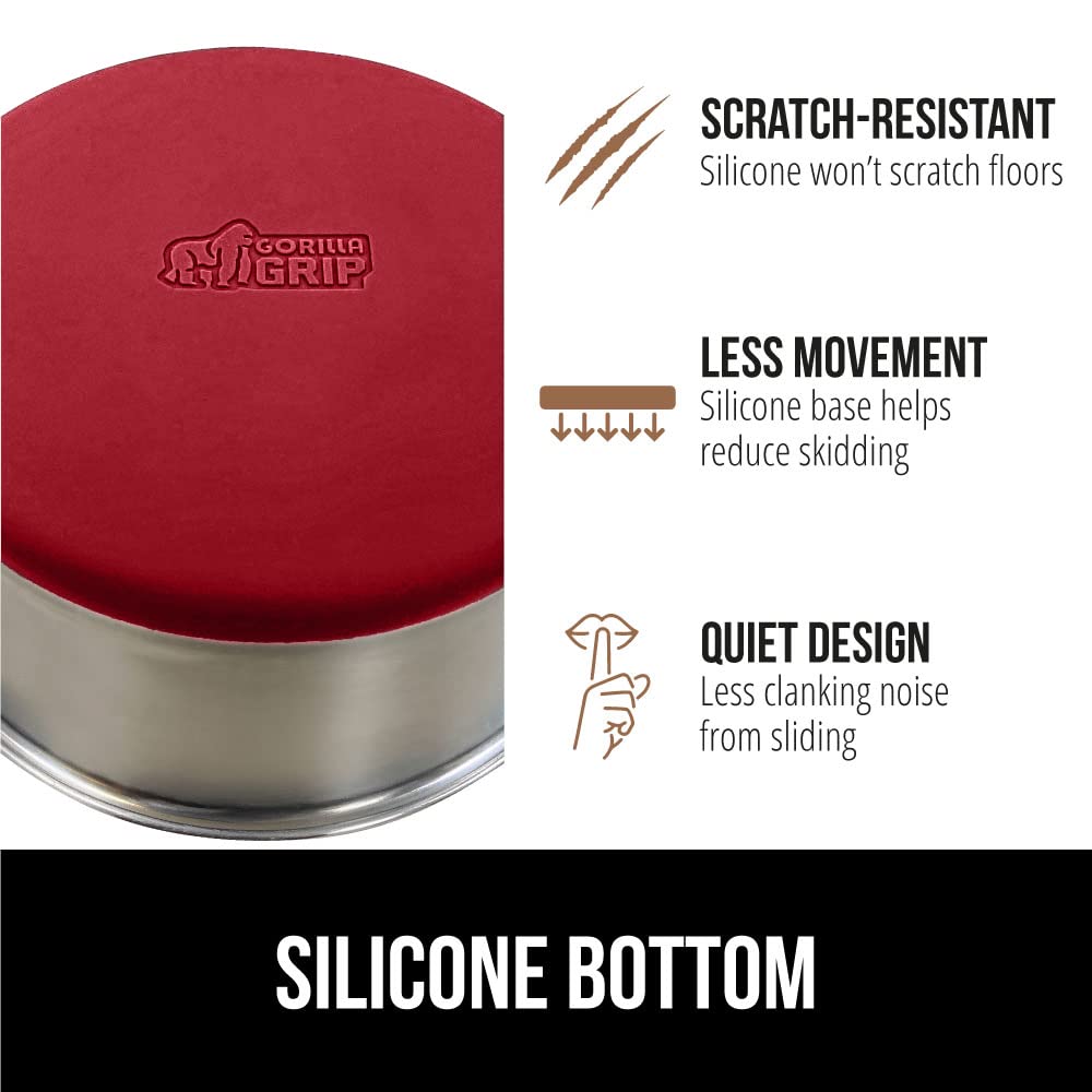 GORILLA GRIP Stainless Steel Metal Dog Bowl Set of 2, Rubber Base, Heavy Duty, Rust Resistant, Food Grade BPA Free, Less Sliding, Quiet Pet Bowls for Cats and Dogs, Holds 2 Cups (16 fl oz), Black