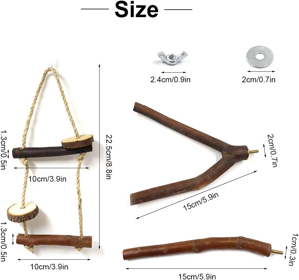 10Pcs Natural Wood Bird Perch Stand Set, Parrot Stand Perch Platform, Pet Bird Swing Toy for Budgies Cockatiel Parakeet Lovebirds (nature)