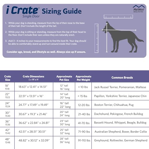 Dog Crate | MidWest iCrate 30" Folding Metal Dog Crate w/ Divider Panel, Floor Protecting Feet & Leak-Proof Plastic Tray | 30L x 19W x 21H Inches, Medium Dog, Black