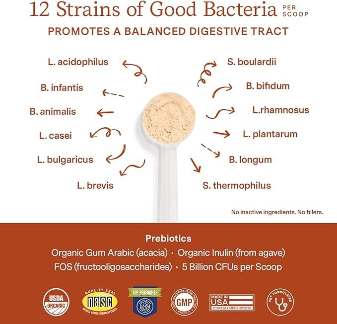 Fera Pets Organic Probiotics for Dogs & Cats - Cat & Dog Probiotic Supplement with 12 Strains & Prebiotics for Your Pet’s Digestion - 60 Scoops