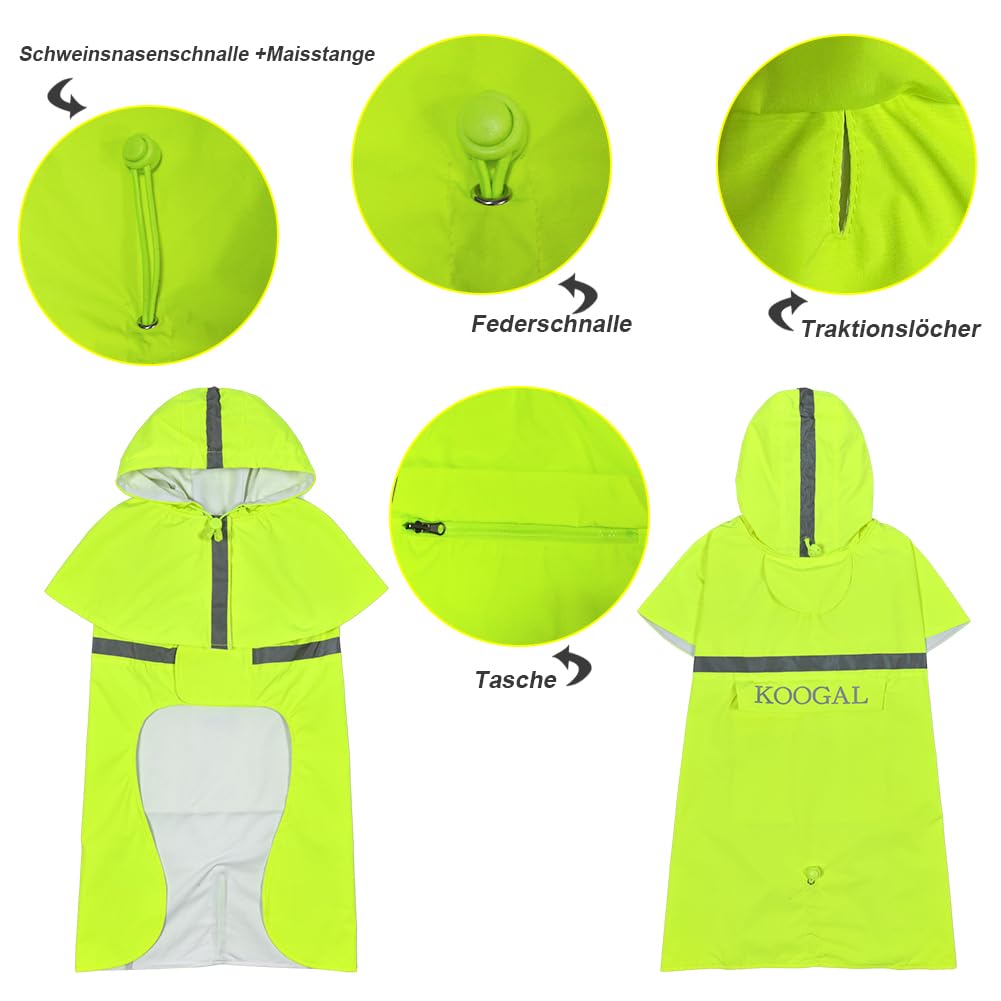 KOOGAL Pet Large Dog Raincoat Apparel Poncho Waterproof for Medium Large Sized for Dog Raincoat Clothes，Dog Rain Jacket,Pet Dog Clothes,Raincoats Coat (Green, 2XL)