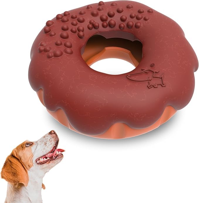 Pet Frenly Indestructible Large Dog Toys Aggressive Chewers - Interactive Puppy Toys 2 in 1 Treat and Tough Dog Chew Toys for Boredom - Doughnut Shape (Fleshy Brown)