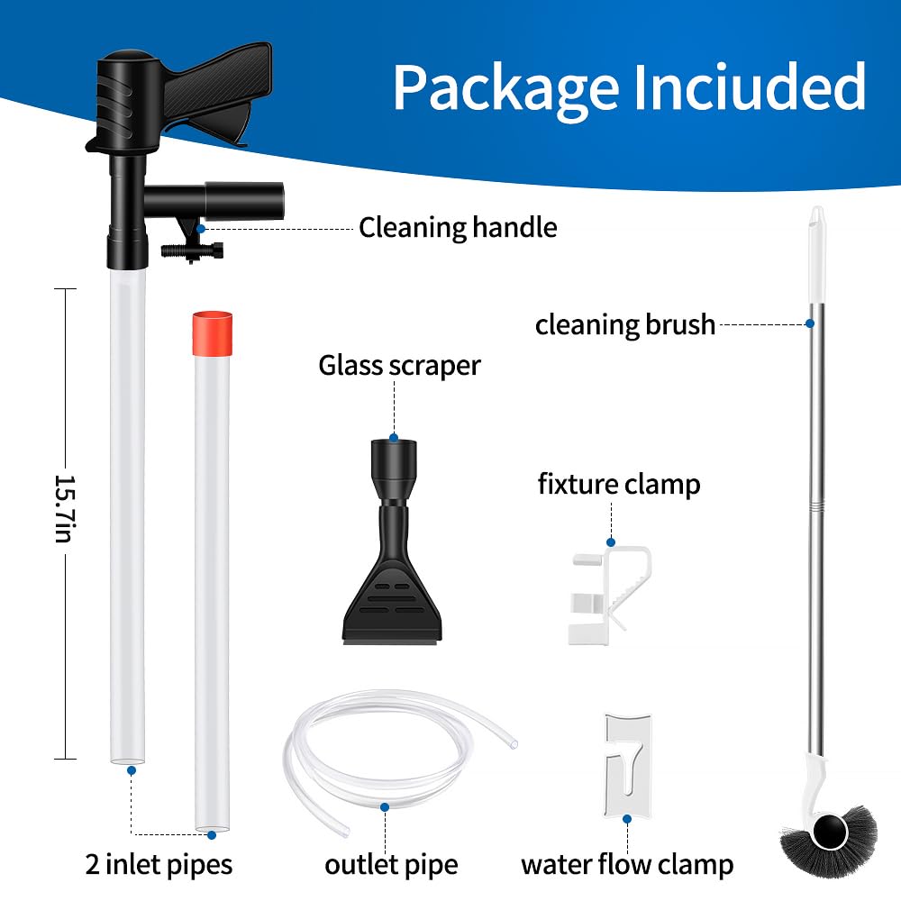 Aquarium Gravel Cleaner, Fish Tank Cleaner, Quick Water Changer, Gravel Vacuum for Aquarium, Fish Tank Vacuum Gravel Cleaning Kit for Water Changing Sand Washing with Cleaning Brush