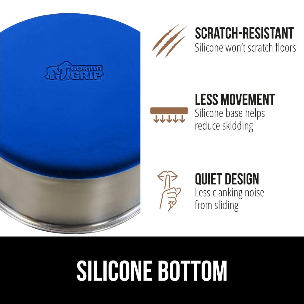 GORILLA GRIP Stainless Steel Metal Dog Bowl Set of 2, Rubber Base, Heavy Duty, Rust Resistant, Food Grade BPA Free, Less Sliding, Quiet Pet Bowls for Cats and Dogs, Holds 2 Cups (16 fl oz), Black