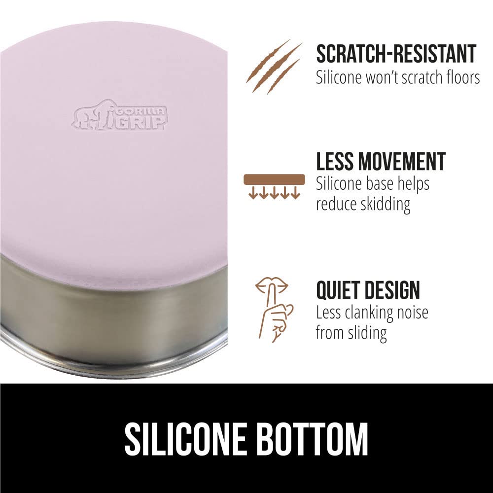 GORILLA GRIP Stainless Steel Metal Dog Bowl Set of 2, Rubber Base, Heavy Duty, Rust Resistant, Food Grade BPA Free, Less Sliding, Quiet Pet Bowls for Cats and Dogs, Holds 2 Cups (16 fl oz), Black