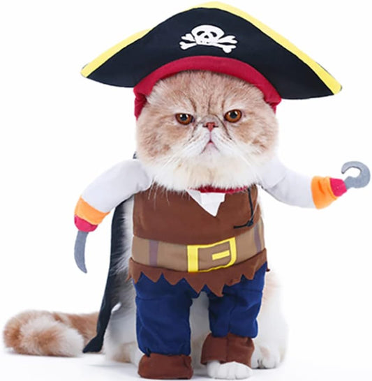 Ichiias Pet Halloween Costume Pet Polyester Cute Durable Funny Pirate Clothes Dress Up Dog Costume Pirates Suit Corsair Dressing up Party Apparel Clothing for Cats Dogs(S)
