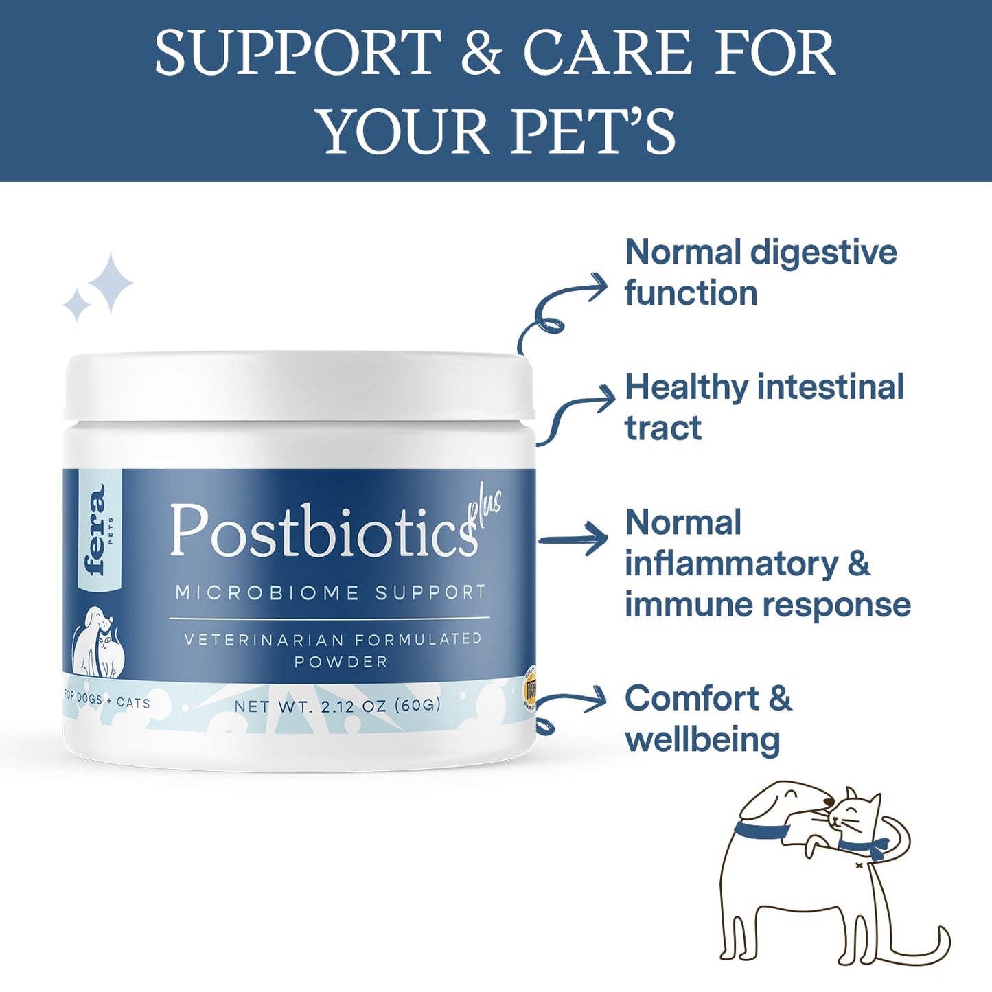 Fera Pets Organic Probiotics for Dogs & Cats - Cat & Dog Probiotic Supplement with 12 Strains & Prebiotics for Your Pet’s Digestion - 60 Scoops