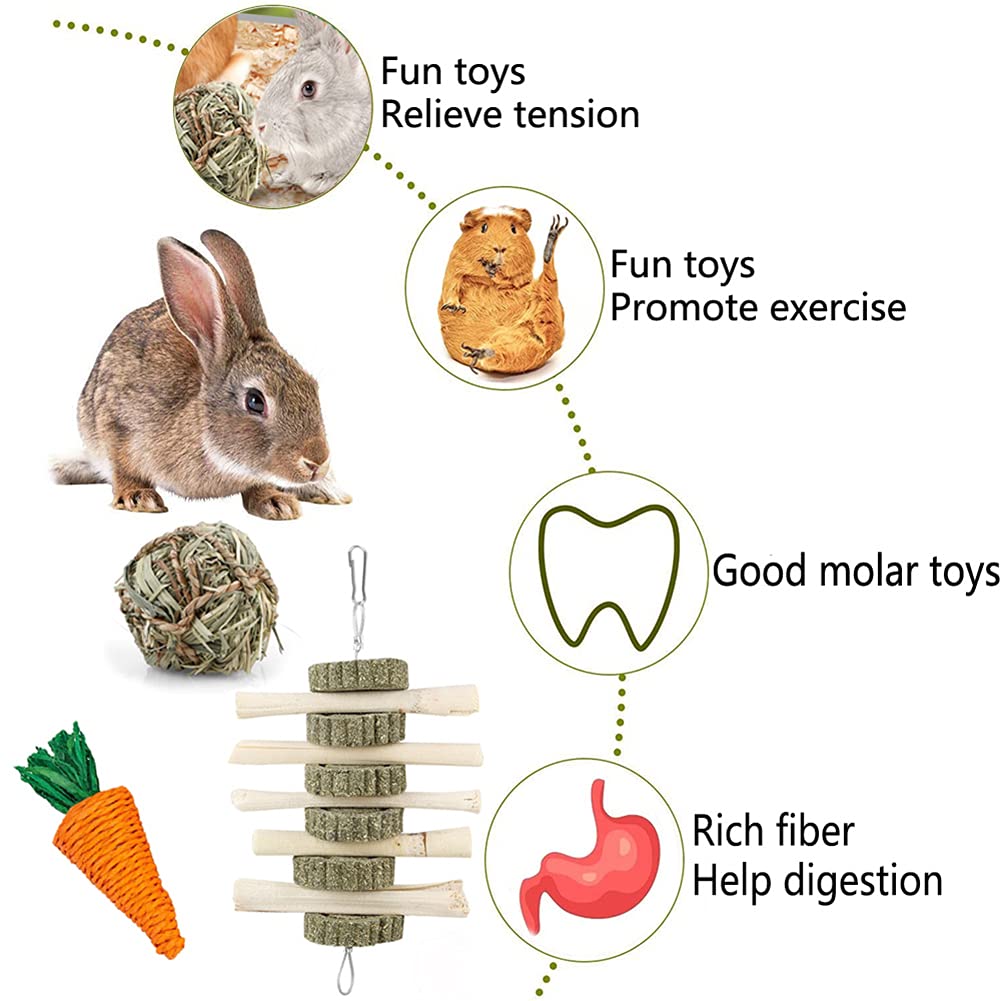 BBjinronjy Rabbit Chew Toys for Teeth,Rabbit Toys Pet Supplies,Guinea Pig Toys,Pet Cage Entertainment Accessories Handmade for Bunny Chinchilla Guinea Pig Hamsters Rat Gerbil (with 3pcs Molar String)
