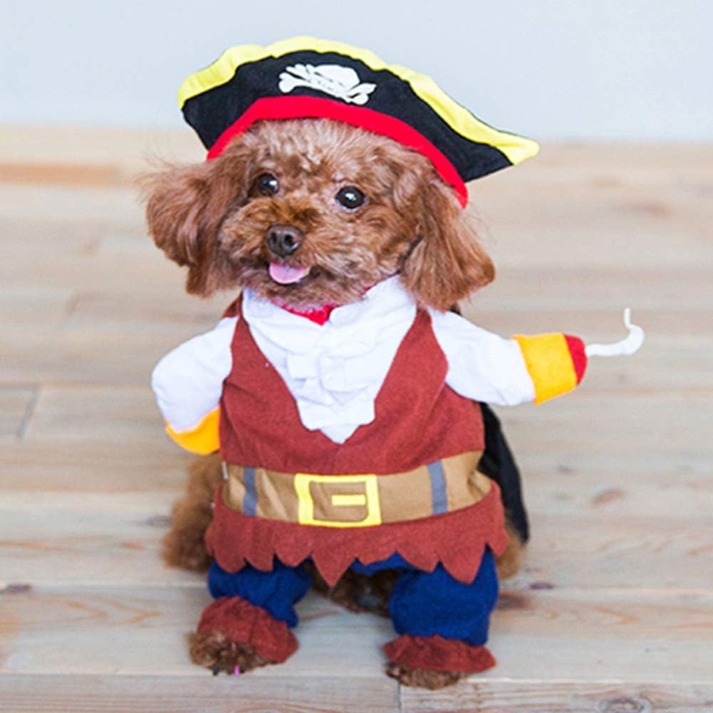Ichiias Pet Halloween Costume Pet Polyester Cute Durable Funny Pirate Clothes Dress Up Dog Costume Pirates Suit Corsair Dressing up Party Apparel Clothing for Cats Dogs(S)
