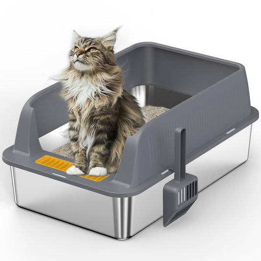XXL Stainless Steel Litter Box,Extra Large Enclosed Litter Box,High Side Cat LitterBox for Large Cats and Multi-Cats,Non-Sticky,Anti-Leakage and Easy to Clean,Size:50x70x43cm