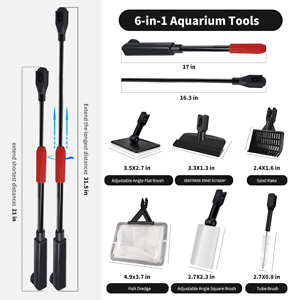 Aquarium Gravel Cleaner, Fish Tank Cleaner, Quick Water Changer, Gravel Vacuum for Aquarium, Fish Tank Vacuum Gravel Cleaning Kit for Water Changing Sand Washing with Cleaning Brush
