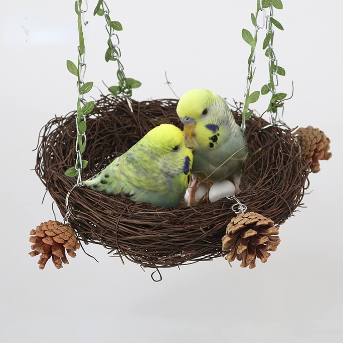 Barn Eleven Natural Rattan Nest Small Medium Large Bird Swing for Parrot Parakeet Cockatiel Conure Cockatoo Macaw African Grey Lovebird Finch Canary Budgie Cage Perch Toy (Large)