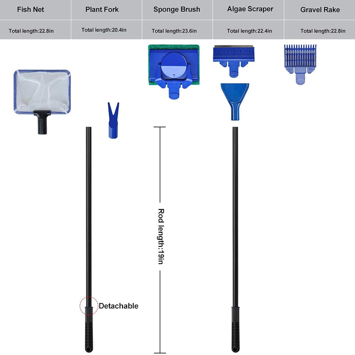 Lycheer 5 in 1 Professional Aquarium Fish Tank Cleaning Kit Fish Net + Rake + Scraper + Fork + Sponge Brush Glass Aquarium Cleaner Tool Set Wonderful Christmas Xmas Gift