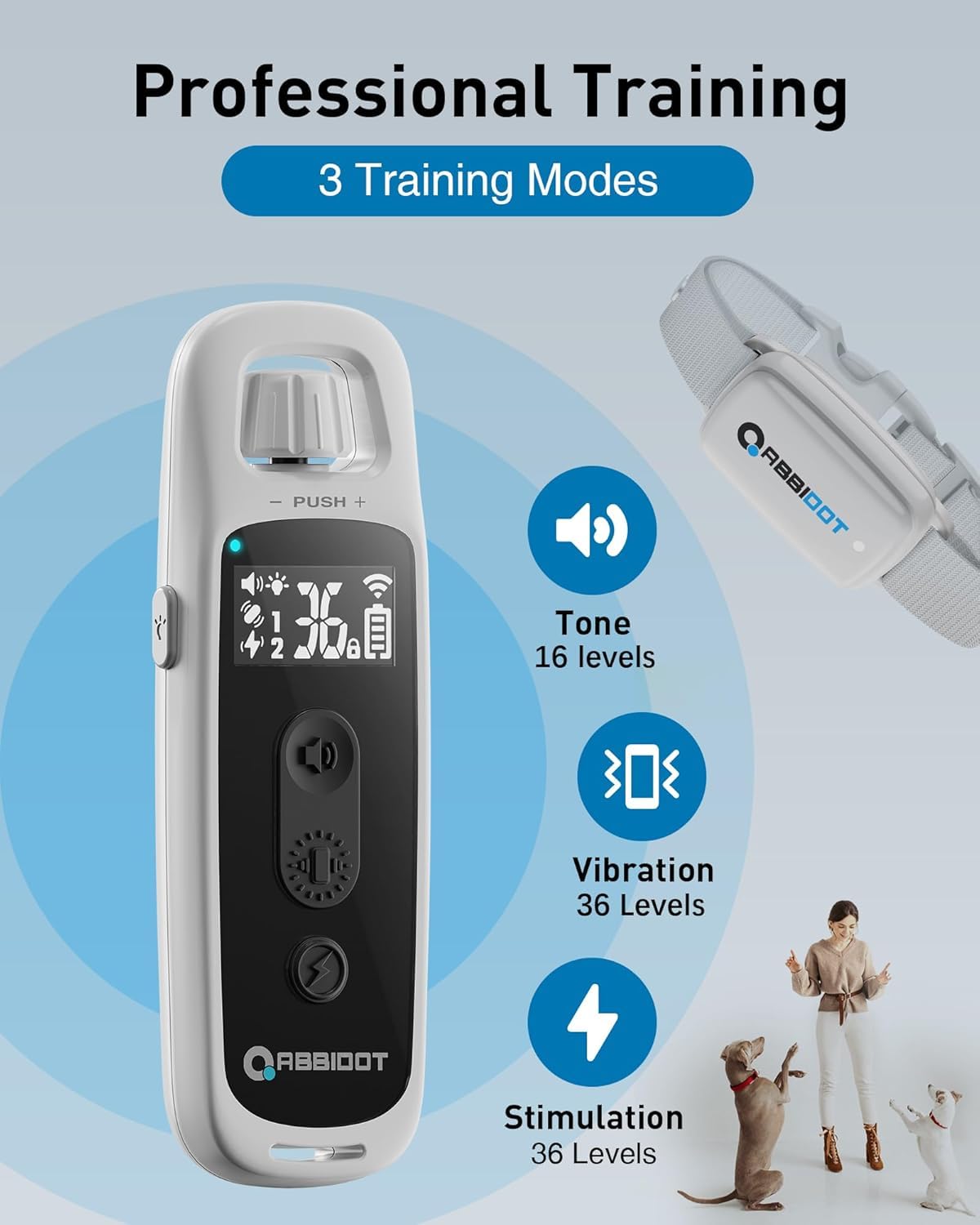 ABBIDOT 3300 Ft Dog Training Collar with Remote - [New Version] Shock Collar, 5 Training Modes, 88 Levels e Collar, Waterproof Training Collar for Small Medium Large Dogs(15~120 lbs)