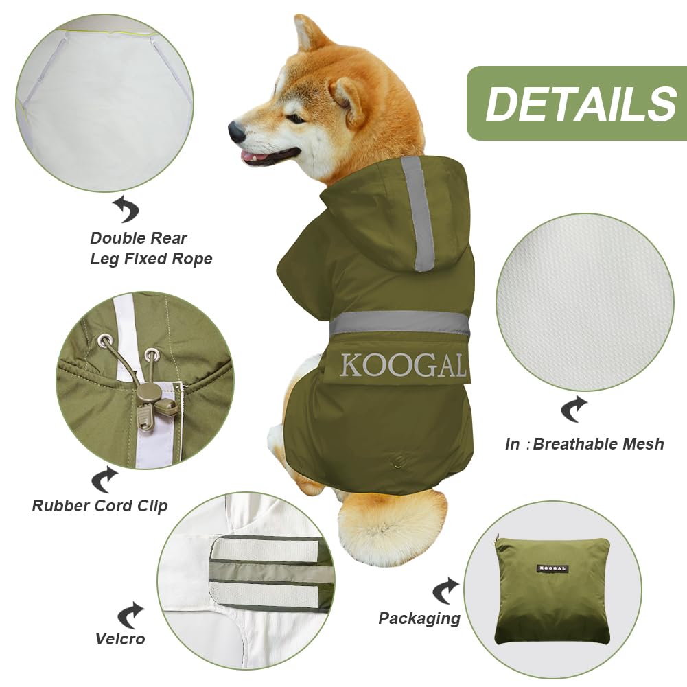 KOOGAL Pet Large Dog Raincoat Apparel Poncho Waterproof for Medium Large Sized for Dog Raincoat Clothes，Dog Rain Jacket,Pet Dog Clothes,Raincoats Coat (Green, 2XL)