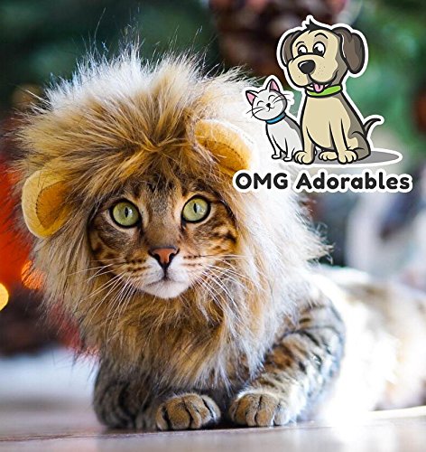 OMG Adorables Lion Mane Costume Cats | Soft, Furry Pet Wig Cute Ears | Fits Adult Felines Small Dogs | Pet Friendly Clothing Accessories