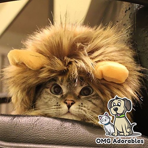 OMG Adorables Lion Mane Costume Cats | Soft, Furry Pet Wig Cute Ears | Fits Adult Felines Small Dogs | Pet Friendly Clothing Accessories