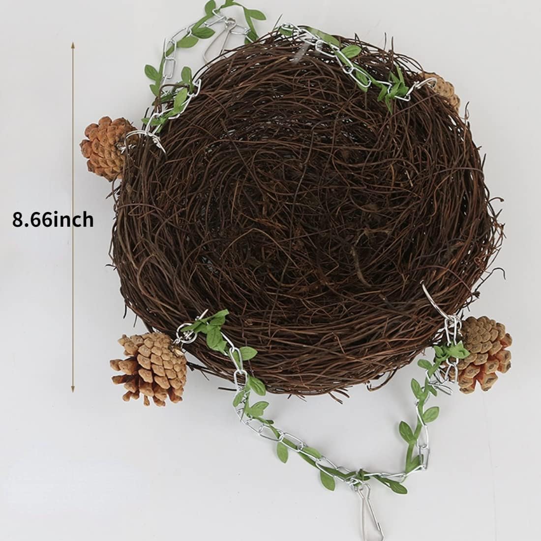 Barn Eleven Natural Rattan Nest Small Medium Large Bird Swing for Parrot Parakeet Cockatiel Conure Cockatoo Macaw African Grey Lovebird Finch Canary Budgie Cage Perch Toy (Large)